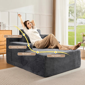 68'' Chaise Lounge Chair Indoor, Oversized Upholstered Sofa Bed with Sleeper Couch Reading Chairs Fluffy Plush Faux Fur Cloud Sofas Couches Living Room, Gray