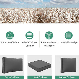 Outdoor Cushions for Patio Furniture Replacement, Patio Furniture Cushions, Deep Seat Patio Cushions, Patio Seat Cushions for Outdoor Sectional (Grey)