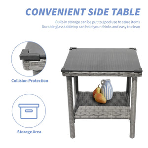 5 Piece Outdoor Patio Furniture Set with Table&Ottoman Outdoor Furniture Patio Set Bistro Wicker Patio Set of 2 Patio Conversation Sets for Porch Balcony Deck(Gray Wicker&Green Cushion)