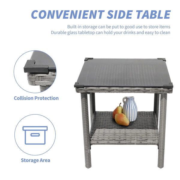 5 Piece Outdoor Patio Furniture Set with Table&Ottoman Outdoor Furniture Patio Set Bistro Wicker Patio Set of 2 Patio Conversation Sets for Porch Balcony Deck(Gray Wicker&Green Cushion)