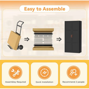 Metal Storage Cabinet with Hanging Rail, Black Armoire Wardrobe Closet with 2 Doors,72" H Storage Closet Cabinets