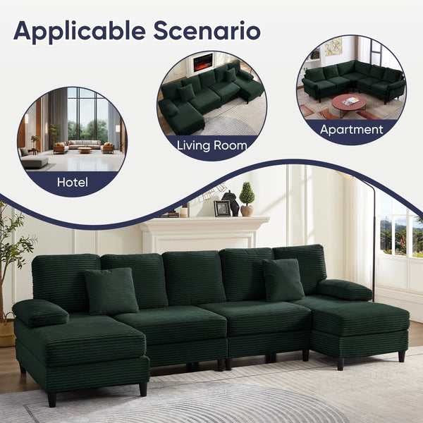 U Shaped Sectional Sofa, Sofas and Couches with Double Chaise, Sectionals for Living Room - Green