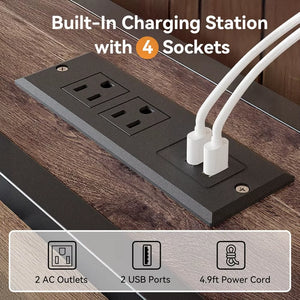 Queen Size Bed Frame with Storage Headboard, Sturdy Metal Platform Bed Frame with LED Lights and Charging Station, Easy Assembly