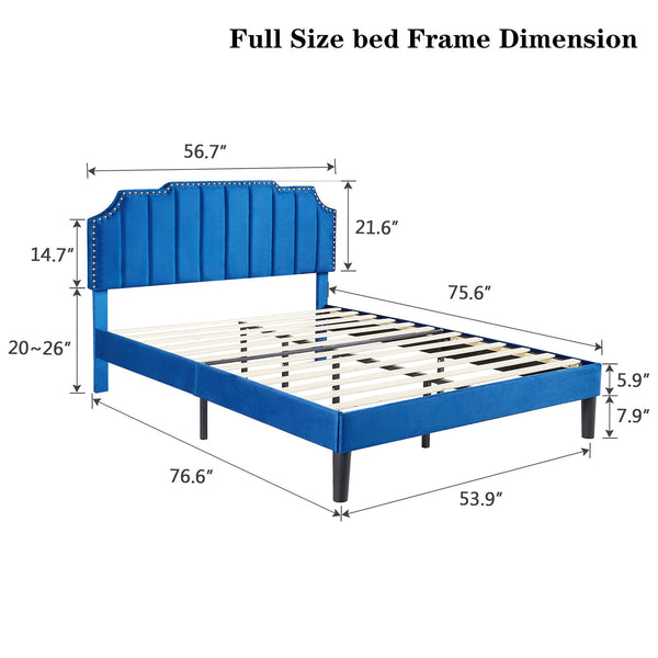 Upholstered Bed Frame Full Queen Platform with Headboard Footboard Wooden Slat