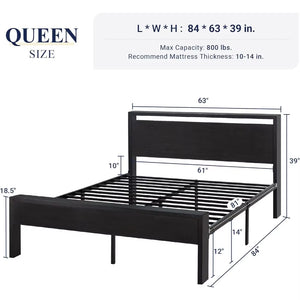 Platform Bed Frame with Wooden Headboard and Footboard, Heavy Duty 12 Metal Slats Support,No Box Spring Needed,Under-Bed Storage