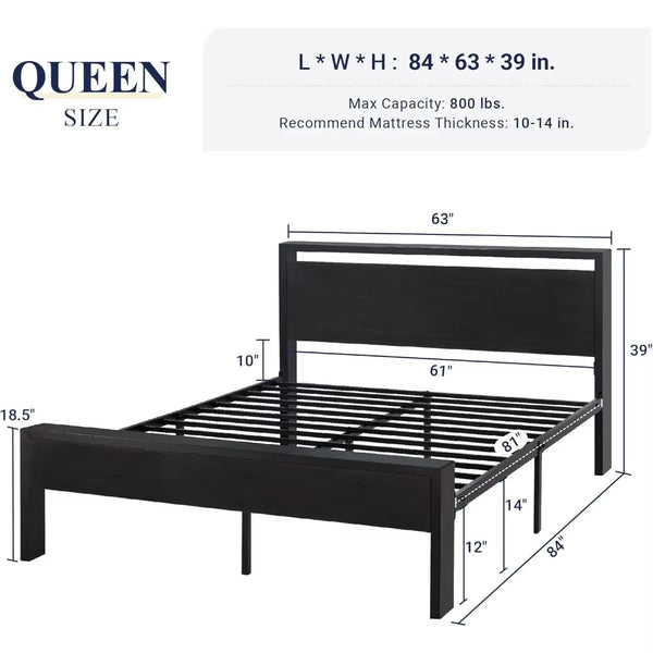 Platform Bed Frame with Wooden Headboard and Footboard, Heavy Duty 12 Metal Slats Support,No Box Spring Needed,Under-Bed Storage