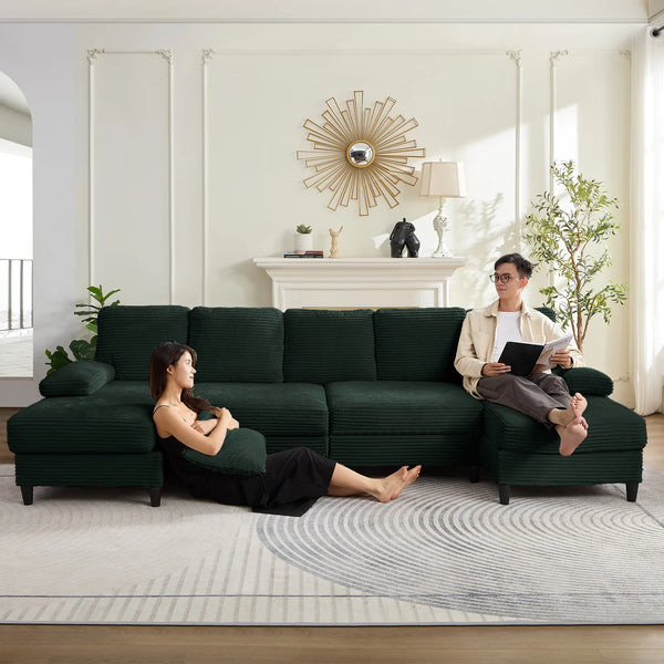 U Shaped Sectional Sofa, Sofas and Couches with Double Chaise, Sectionals for Living Room - Green