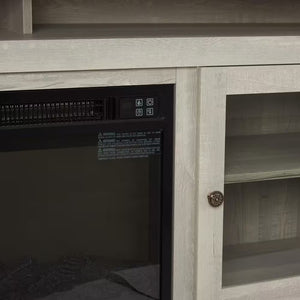 60 In. W TV Stand Entertainment Console for TV up to 65 In. W/ 18 In. Wall Mount Electric Fireplace Insert in Stone Gray