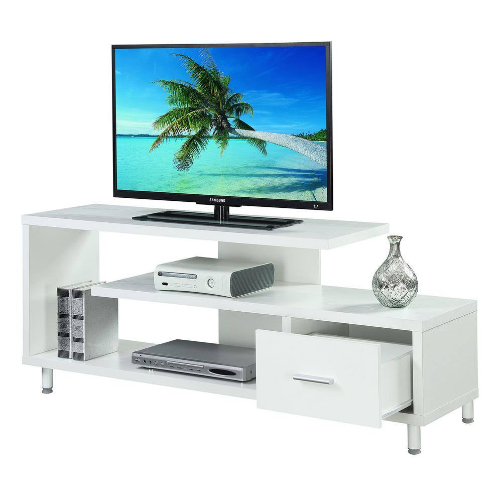 Seal II 59 In.White Particle Board TV Stand with 1-Drawer Fits up to 65 In. TV with Shelves