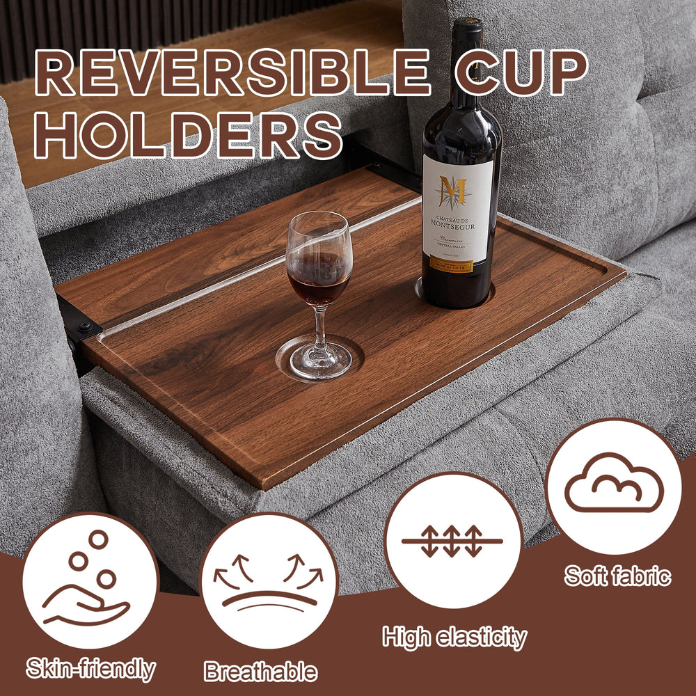 Convertible Sectional Sofa with Storage, 4 Seat L Shaped Couch with Chaise and Cup Holder, Modern Microfiber Fabric Sofas Couches for Living Room, Lightgrey