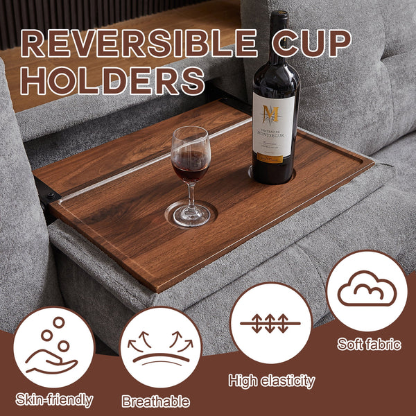 Convertible Sectional Sofa with Storage, 4 Seat L Shaped Couch with Chaise and Cup Holder, Modern Microfiber Fabric Sofas Couches for Living Room, Lightgrey