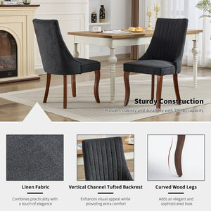 Black Mid Century Dining Chairs Set of 4, Modern Kitchen & Dining Room Chairs Set of 4, Linen Upholstered Kitchen Chairs for Dining Table, Sillas De Comedor, Wood Legs (Black, 4 Pcs)