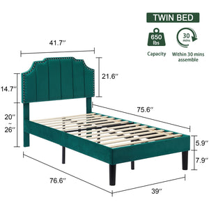 Upholstered Bed Frame Full Queen Platform with Headboard Footboard Wooden Slat