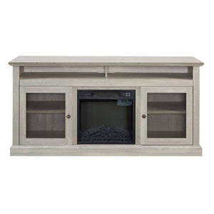 60 In. W TV Stand Entertainment Console for TV up to 65 In. W/ 18 In. Wall Mount Electric Fireplace Insert in Stone Gray