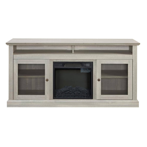 60 In. W TV Stand Entertainment Console for TV up to 65 In. W/ 18 In. Wall Mount Electric Fireplace Insert in Stone Gray