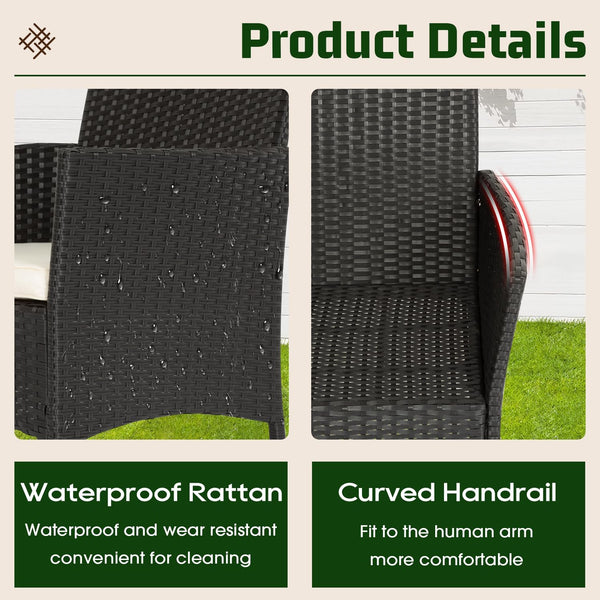 | 4-Piece Patio Furniture Set | Black | Outdoor Wicker Furniture with Coffee Table | Modern Rattan Chairs Conversation Set | Outdoor Seating | Weather-Resistant | for Porch, Garden, Lawn