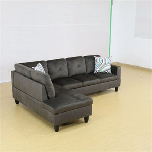 Modern Microfiber L Shaped Couches and Sofas Model, 4 Seat Sectional Sofa Living Room Furniture Sets for Home, Espresso(No Ottomans)