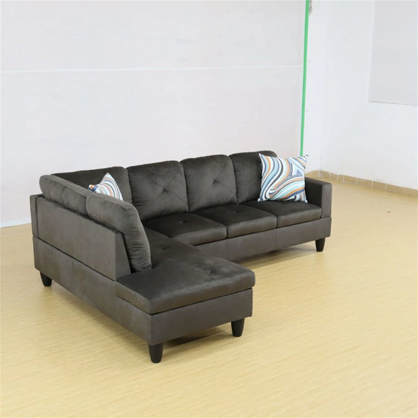 Modern Microfiber L Shaped Couches and Sofas Model, 4 Seat Sectional Sofa Living Room Furniture Sets for Home, Espresso(No Ottomans)