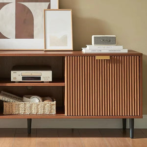 Modern TV Stand, Fluted TV Consoles for Living Room 65+ Inch TV, Entertainment Stand with Storage & Sliding Doors, Media