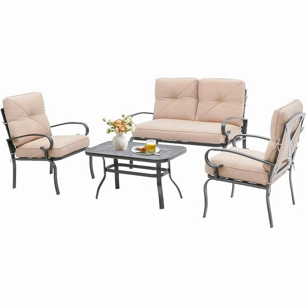 SUNCROWN 4Pcs Outdoor Furniture Patio Conversation Sets Loveseat Brown