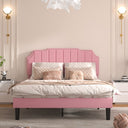 Upholstered Bed Frame Full Queen Platform with Headboard Footboard Wooden Slat