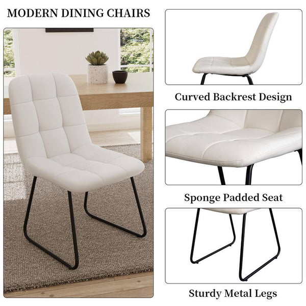 5-Piece White Chairs and round Dining Table, Dining Table Set with 4 PU Chairs