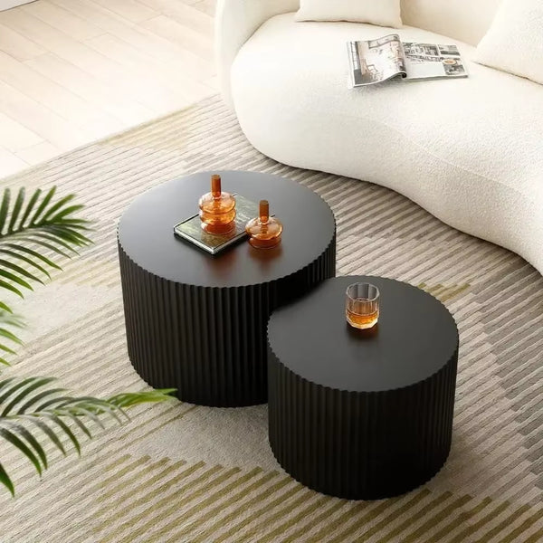 Black round Coffee Table Set of 2,Nesting Coffee Tables for Living Room,Modern Wooden Side Tables Accent End Table for Apartment