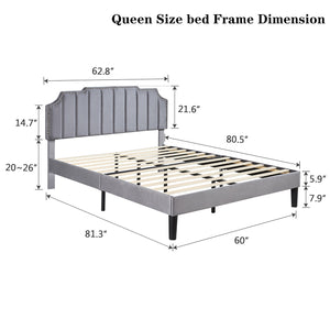 Upholstered Bed Frame Full Queen Platform with Headboard Footboard Wooden Slat