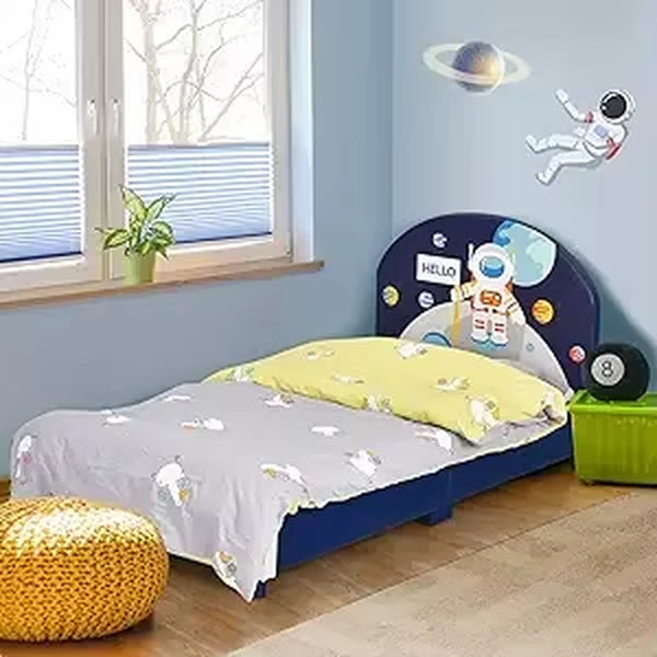 HONEY JOY Twin Bed Frames for Kids, Toddler Wooden Twin Bed Platform with Headboard & Slat Base, No Box Spring Needed, Children