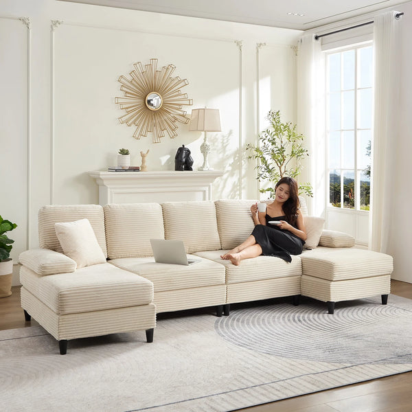 U Shaped Sectional Sofa, Sofas and Couches with Double Chaise, Sectionals for Living Room - Beige