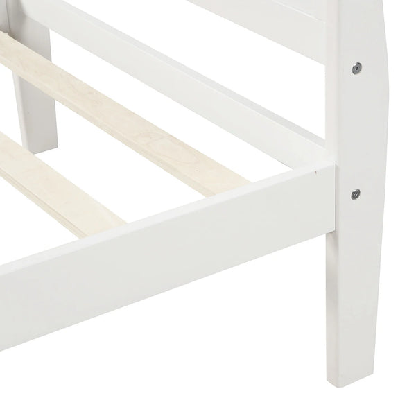 Wood Platform Bed Twin Bed Frame with Headboard/Footboard/Wood Slat Support, White