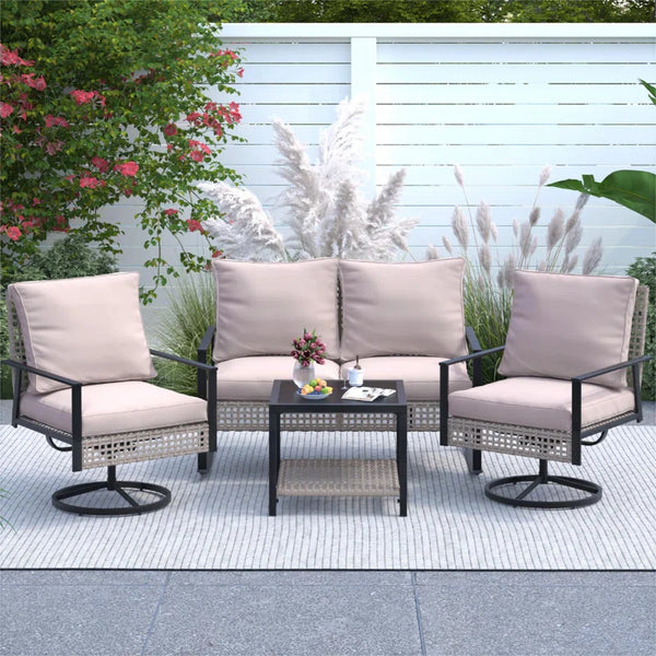4 Piece Outdoor Furniture Swivel Chair Sets with Cushions