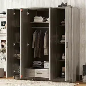 Modern 3-Door Wardrobe with 2 Drawers, Shelves and Hanging Rail, Freestanding Armoire Wardrobe Closet, Clothes Storage Cabinet