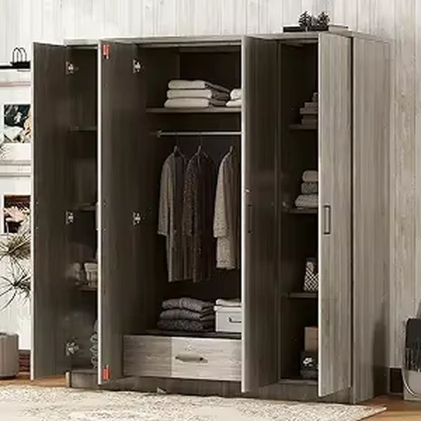 Modern 3-Door Wardrobe with 2 Drawers, Shelves and Hanging Rail, Freestanding Armoire Wardrobe Closet, Clothes Storage Cabinet