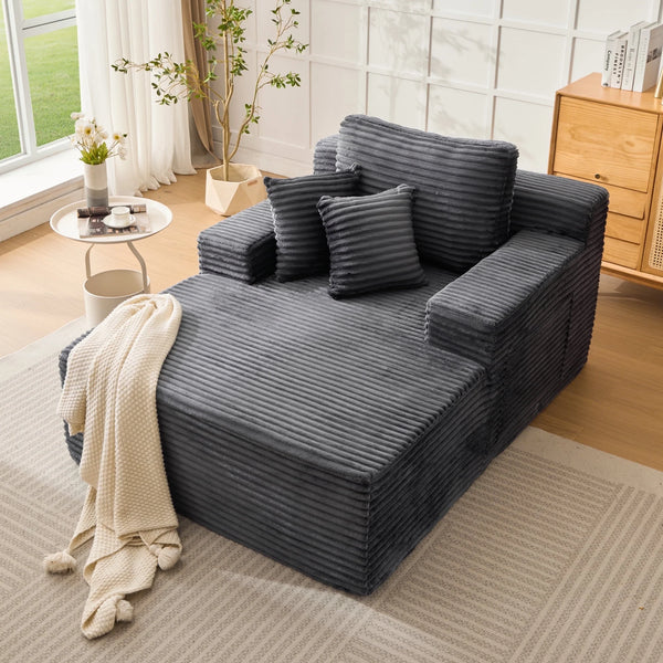 68'' Chaise Lounge Chair Indoor, Oversized Upholstered Sofa Bed with Sleeper Couch Reading Chairs Fluffy Plush Faux Fur Cloud Sofas Couches Living Room, Gray