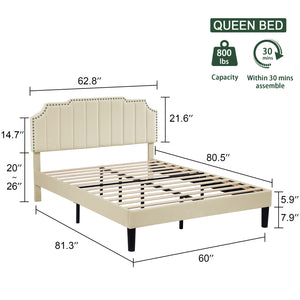 Upholstered Bed Frame Full Queen Platform with Headboard Footboard Wooden Slat