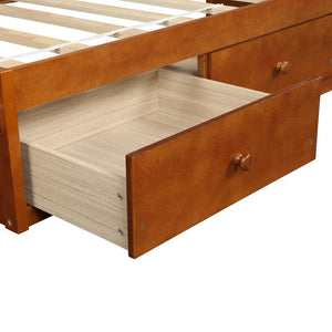 Oak Twin Size Platform Storage Bed with 3 Drawers Storage