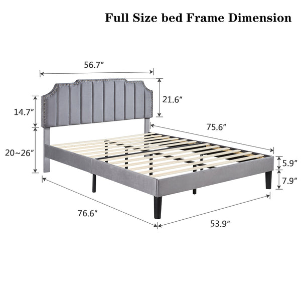 Upholstered Bed Frame Full Queen Platform with Headboard Footboard Wooden Slat
