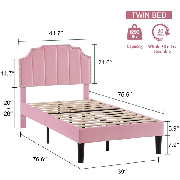 Upholstered Bed Frame Full Queen Platform with Headboard Footboard Wooden Slat
