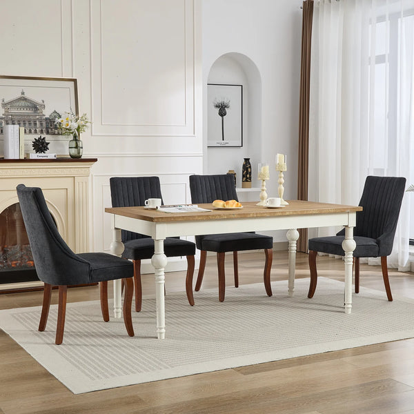 Black Mid Century Dining Chairs Set of 4, Modern Kitchen & Dining Room Chairs Set of 4, Linen Upholstered Kitchen Chairs for Dining Table, Sillas De Comedor, Wood Legs (Black, 4 Pcs)