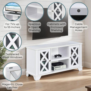 Gateway TV Stand 47.25" - Family Room Entertainment Center with Storage Cabinets and Shelves, Traditional TV Console for Living Room, Office, White