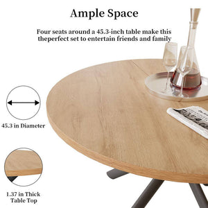 5-Piece White Chairs and round Dining Table, Dining Table Set with 4 PU Chairs