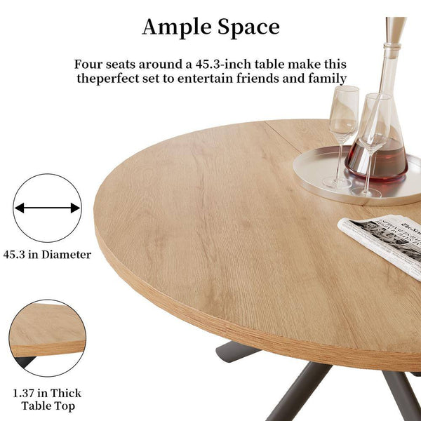 5-Piece White Chairs and round Dining Table, Dining Table Set with 4 PU Chairs