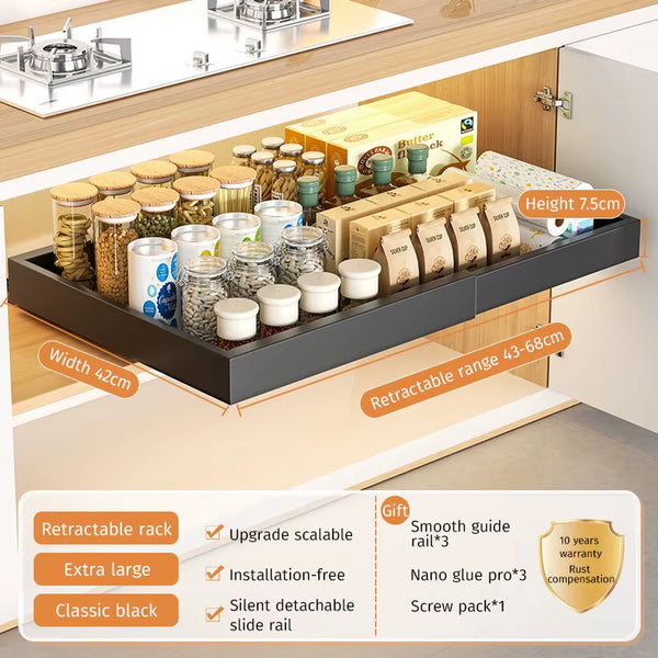 Retractable Storage Rack with Slide Rails Pull-Out Kitchen Drawer Storage Rack Spice Box Storage Rack Cabinets Organizer Holder