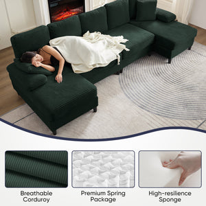 U Shaped Sectional Sofa, Sofas and Couches with Double Chaise, Sectionals for Living Room - Green