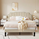 Upholstered Bed Frame Full Queen Platform with Headboard Footboard Wooden Slat