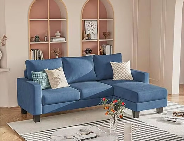 Sofa for Living Room, Couch with Convertible Chaise, 3 Seat L-Shaped Sofas, Comfy Fabric Couches for Apartment, Small Space, Da