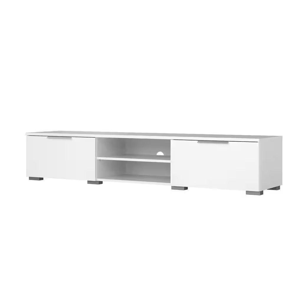 Match 68 In. White High Gloss Engineered Wood TV Stand Fits Tvs up to 45 In. with Adjustable Shelves