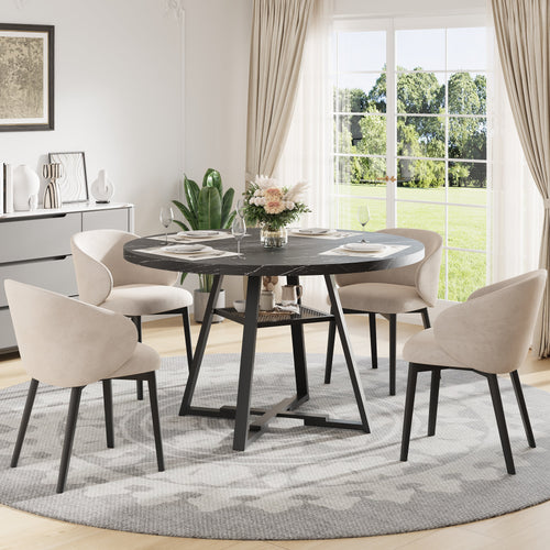 round Dining Table, 43'' Faux Marble Dining Table with Storage Shelf, Circle Dining Table for Dining Room, Modern Kitchen Table for 4 People, Black(Only Table)