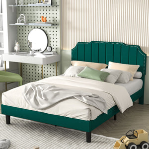 Upholstered Bed Frame Full Queen Platform with Headboard Footboard Wooden Slat